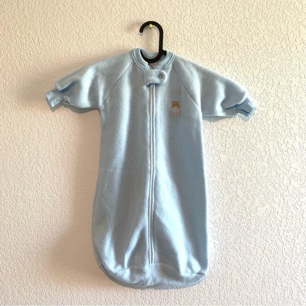 Vintage CARTERS Baby Blue Fleece Sleep Sack Bag Puppy Dog One Size To 21 LBS